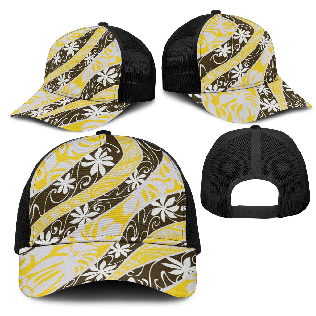 Rearea Tahiti Tiare Monstera Mesh Trucker Cap Polynesian Pattern Curve Style - Polynesian Pride