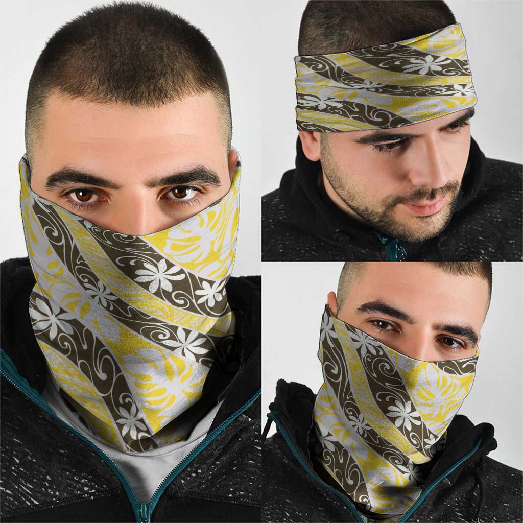 Rearea Tahiti Tiare Monstera Neck Gaiter Polynesian Pattern Curve Style - Polynesian Pride