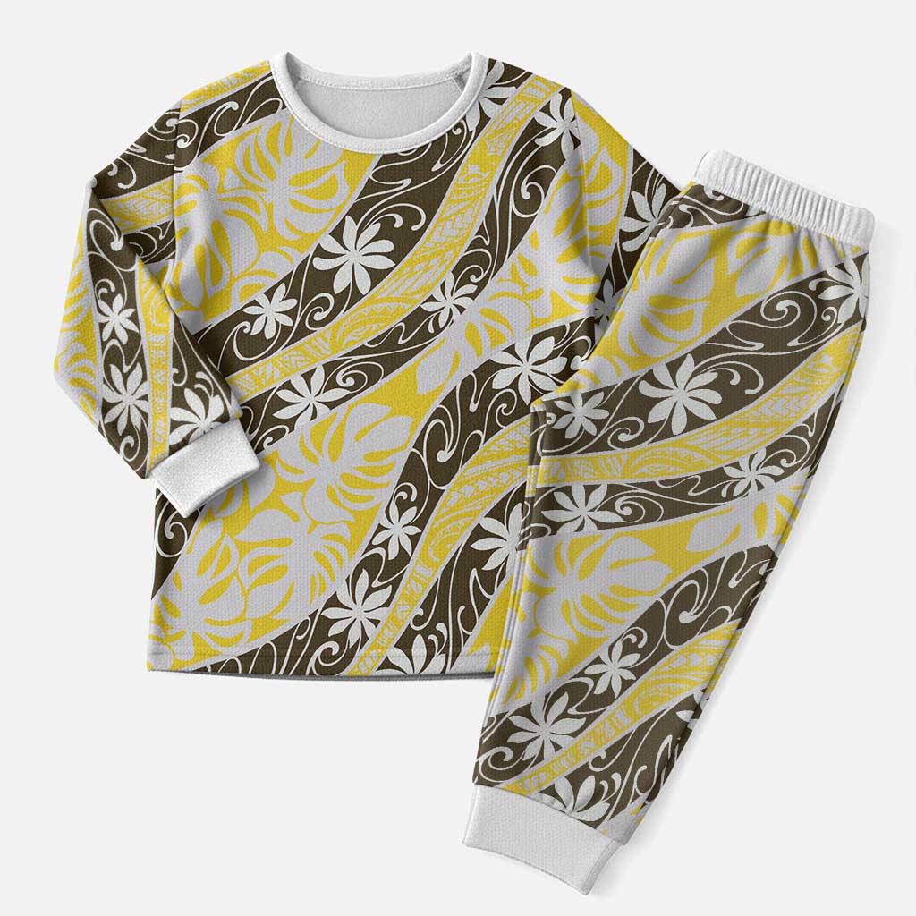 Rearea Tahiti Tiare Monstera Christmas Pajama Set Polynesian Pattern Curve Style - Polynesian Pride
