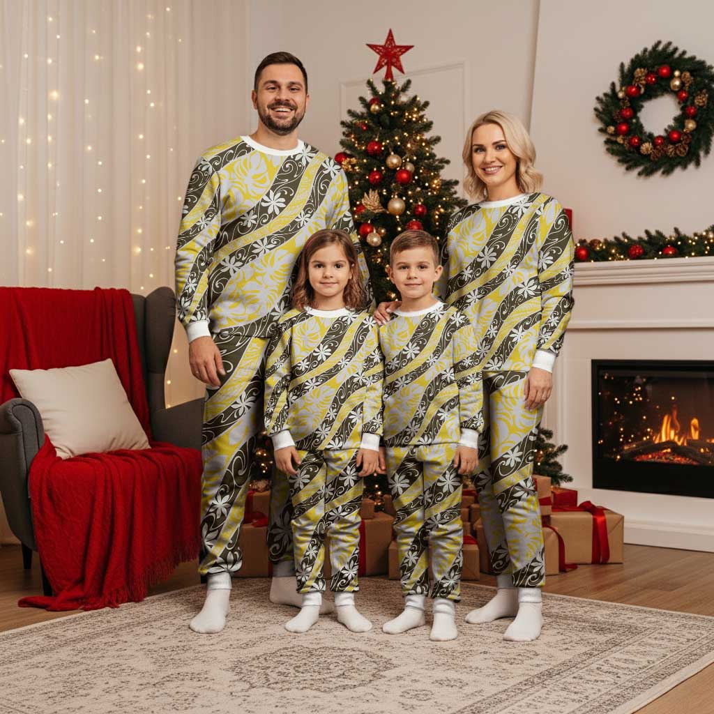 Rearea Tahiti Tiare Monstera Christmas Pajama Set Polynesian Pattern Curve Style - Polynesian Pride