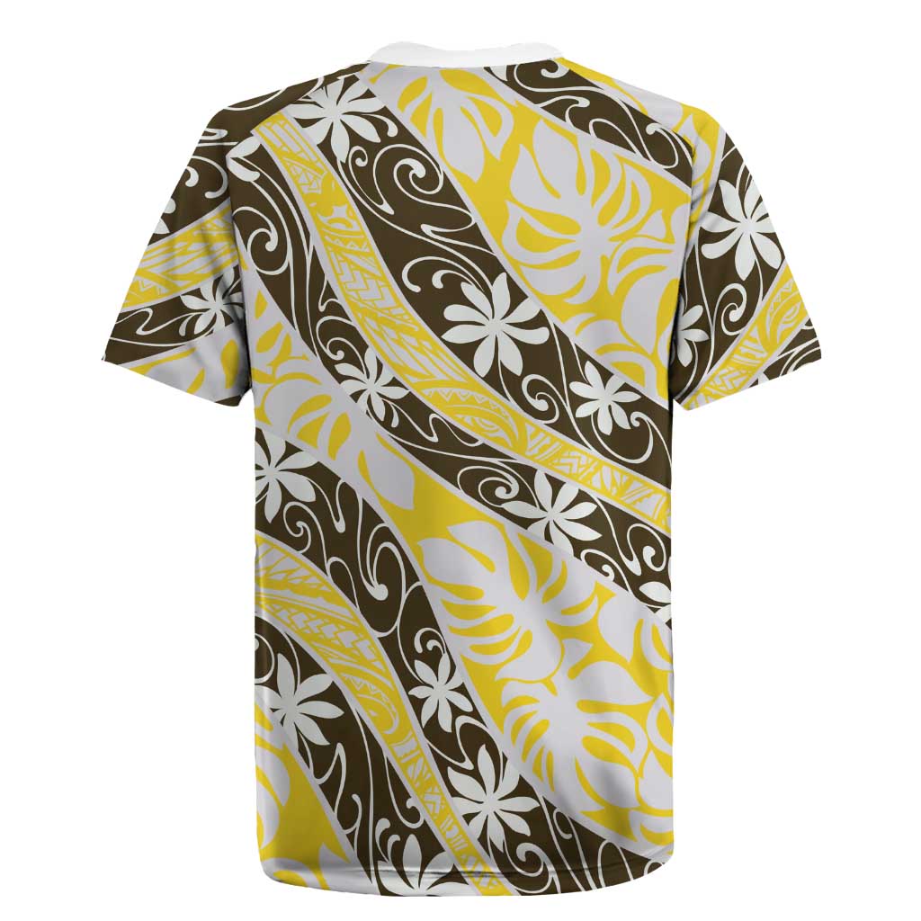 Rearea Tahiti Tiare Monstera Rugby Jersey Polynesian Pattern Curve Style - Polynesian Pride