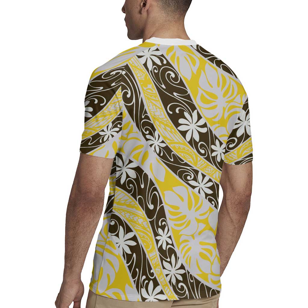 Rearea Tahiti Tiare Monstera Rugby Jersey Polynesian Pattern Curve Style - Polynesian Pride