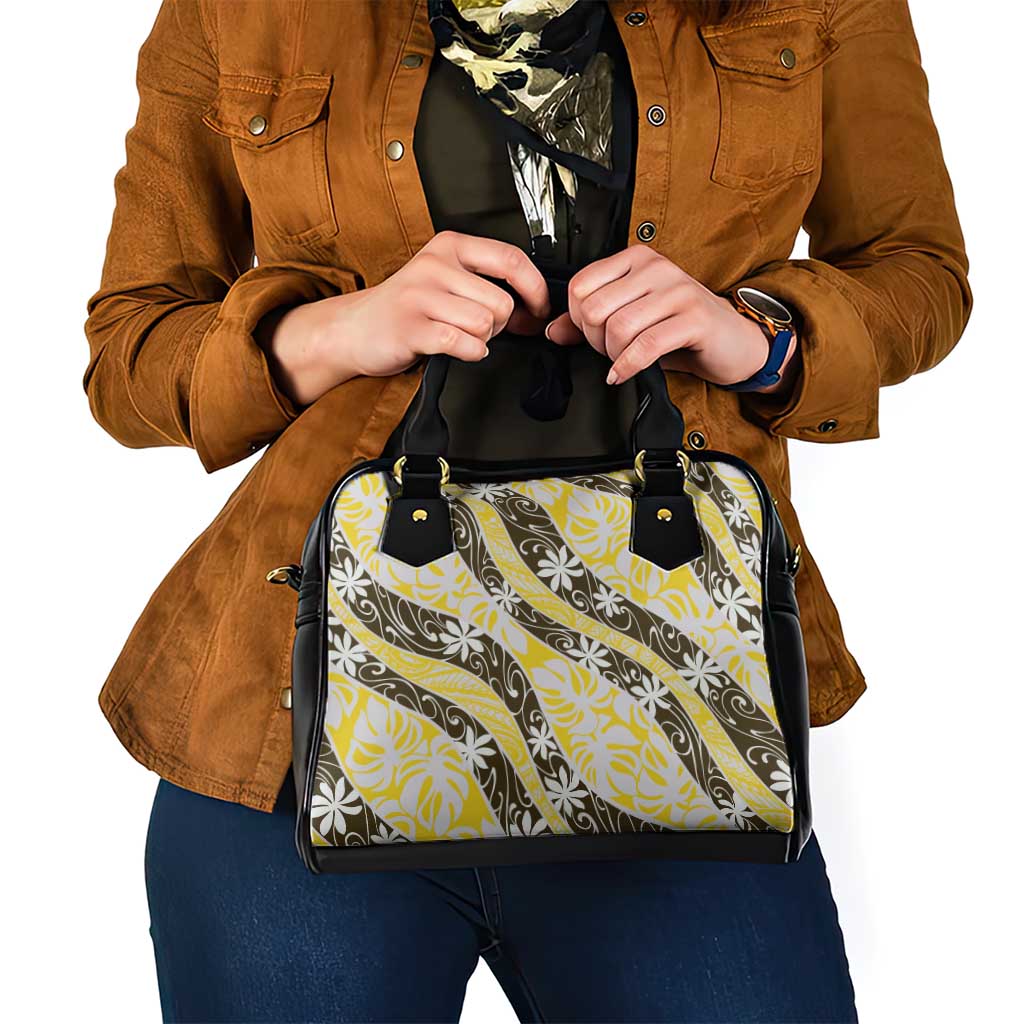Rearea Tahiti Tiare Monstera Shoulder Handbag Polynesian Pattern Curve Style - Polynesian Pride