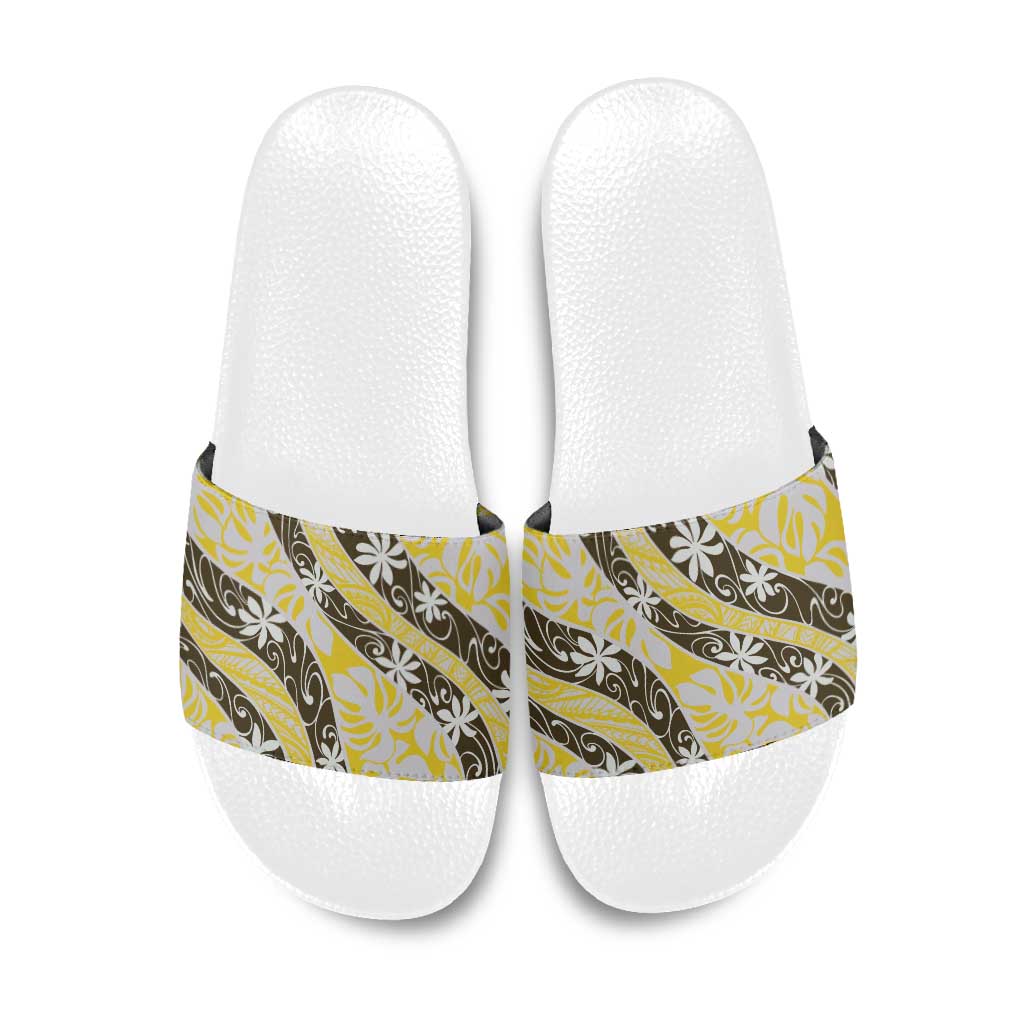 Rearea Tahiti Tiare Monstera Slide Sandals Polynesian Pattern Curve Style - Polynesian Pride