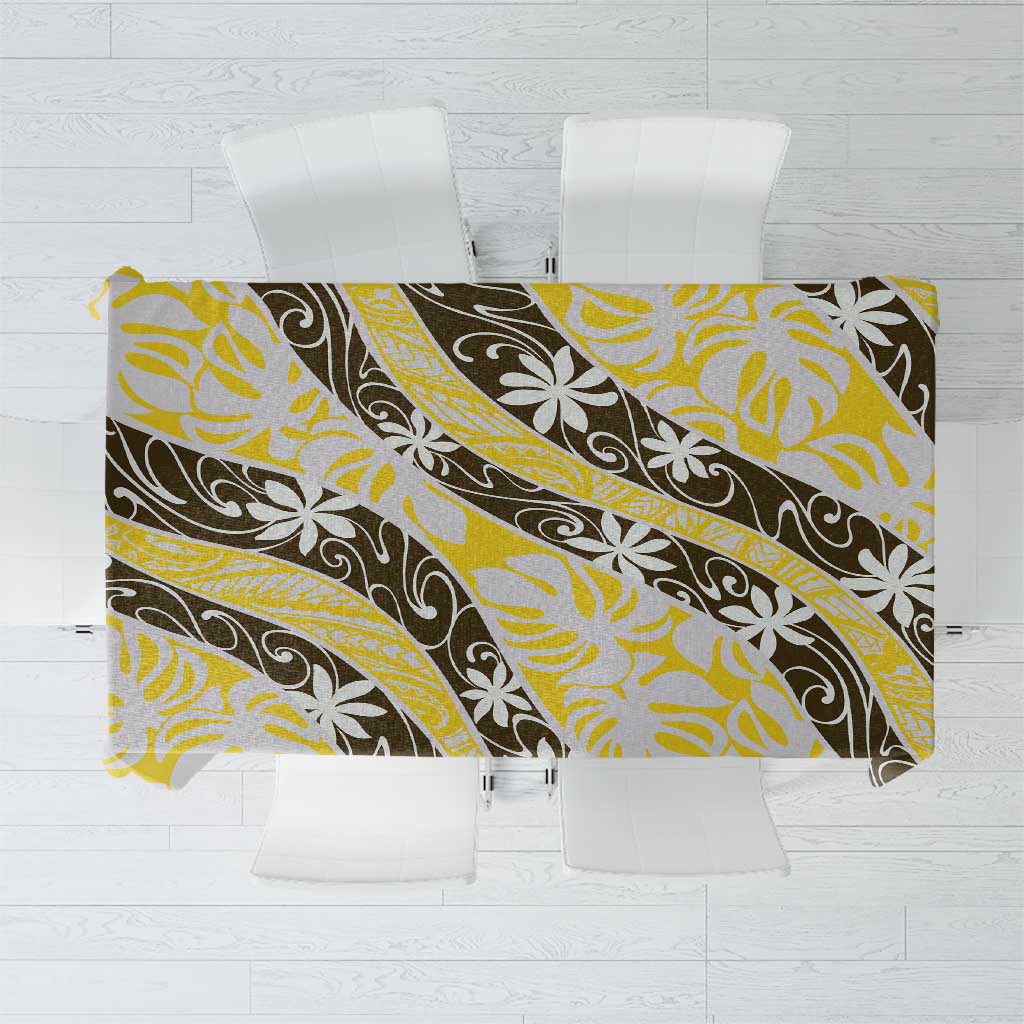 Rearea Tahiti Tiare Monstera Tablecloth Polynesian Pattern Curve Style LT01 Yellow - Polynesian Pride