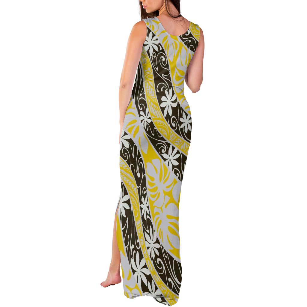 Rearea Tahiti Tiare Monstera Tank Maxi Dress Polynesian Pattern Curve Style LT01 - Polynesian Pride