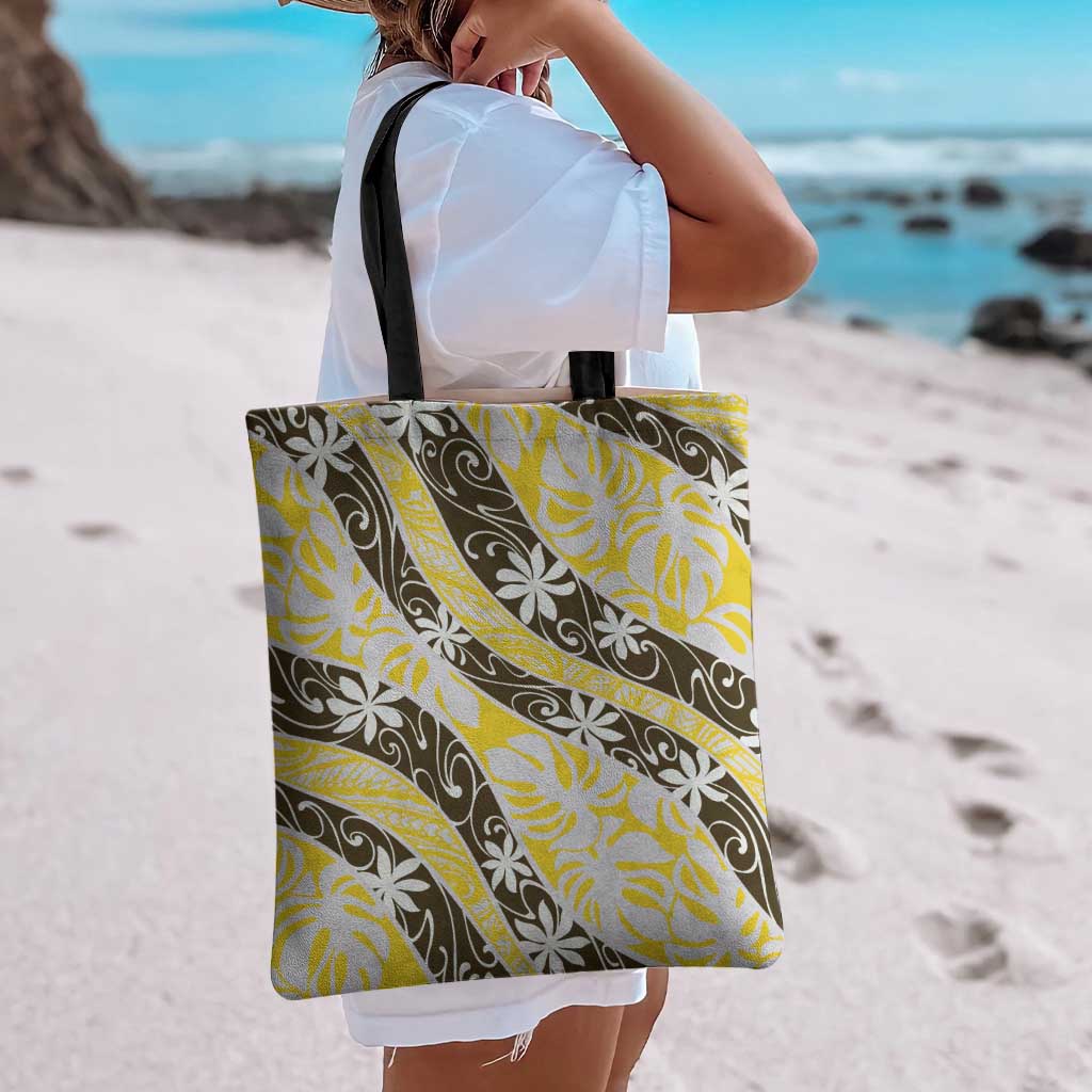Rearea Tahiti Tiare Monstera Tote Bag Polynesian Pattern Curve Style - Polynesian Pride