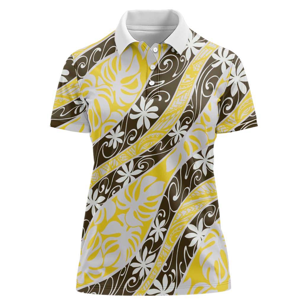 Rearea Tahiti Tiare Monstera Women Polo Shirt Polynesian Pattern Curve Style - Polynesian Pride