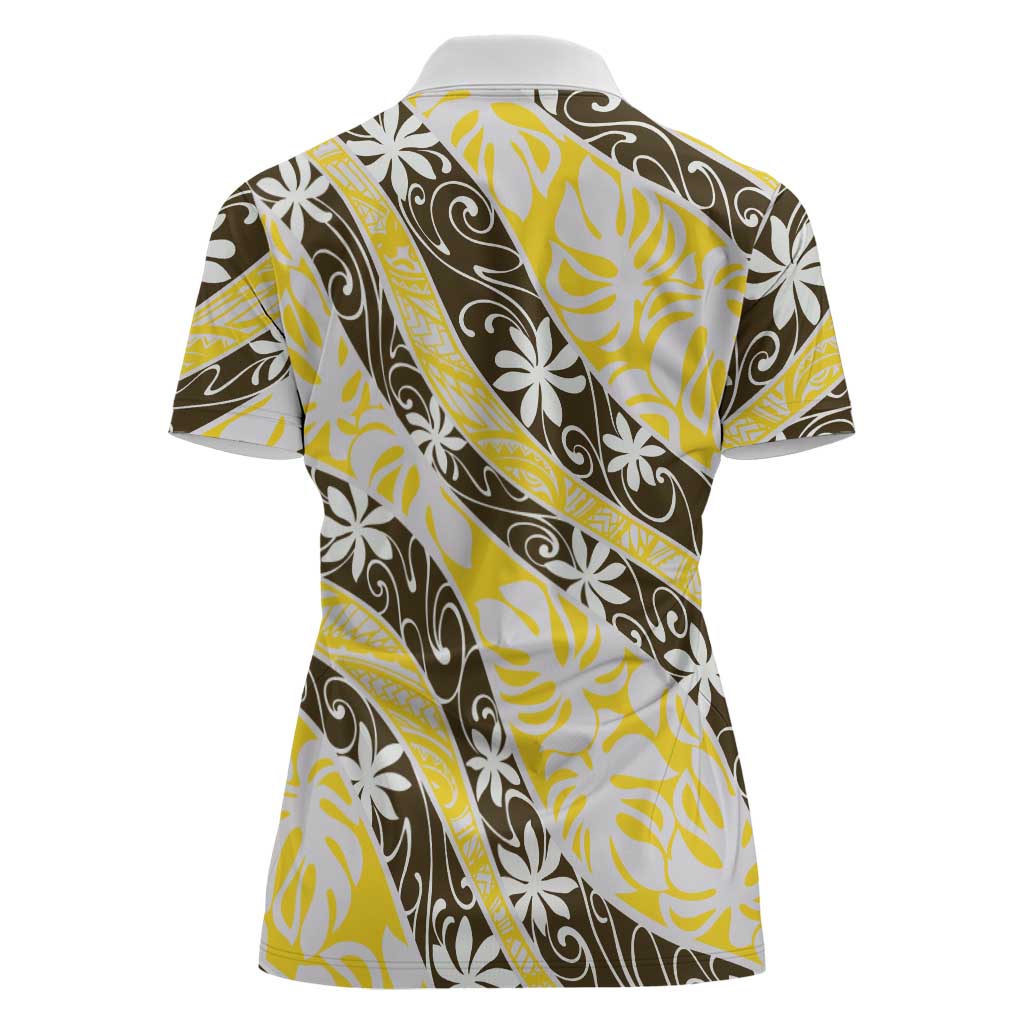 Rearea Tahiti Tiare Monstera Women Polo Shirt Polynesian Pattern Curve Style - Polynesian Pride