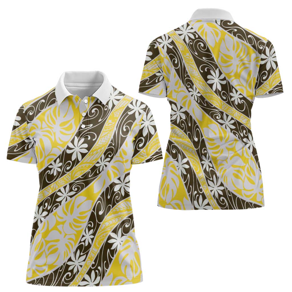 Rearea Tahiti Tiare Monstera Women Polo Shirt Polynesian Pattern Curve Style - Polynesian Pride