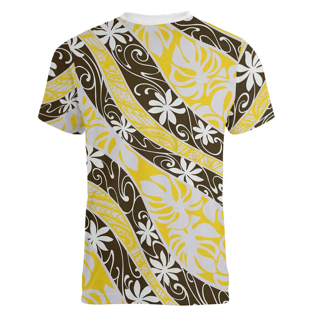 Rearea Tahiti Tiare Monstera Women V-Neck T-Shirt Polynesian Pattern Curve Style LT01 - Polynesian Pride