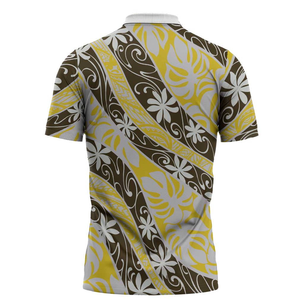 Rearea Tahiti Tiare Monstera Zipper Polo Shirt Polynesian Pattern Curve Style - Polynesian Pride