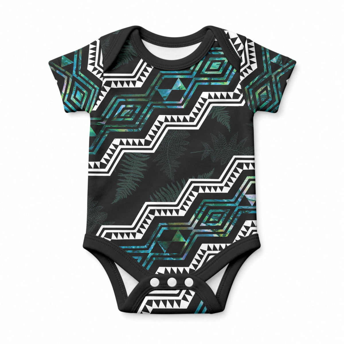 Personalised Taniko Aotearoa Mix Paua Shell Baby Onesie Niho Taniwha Turquoise Glitter LT01 Turquoise - Polynesian Pride
