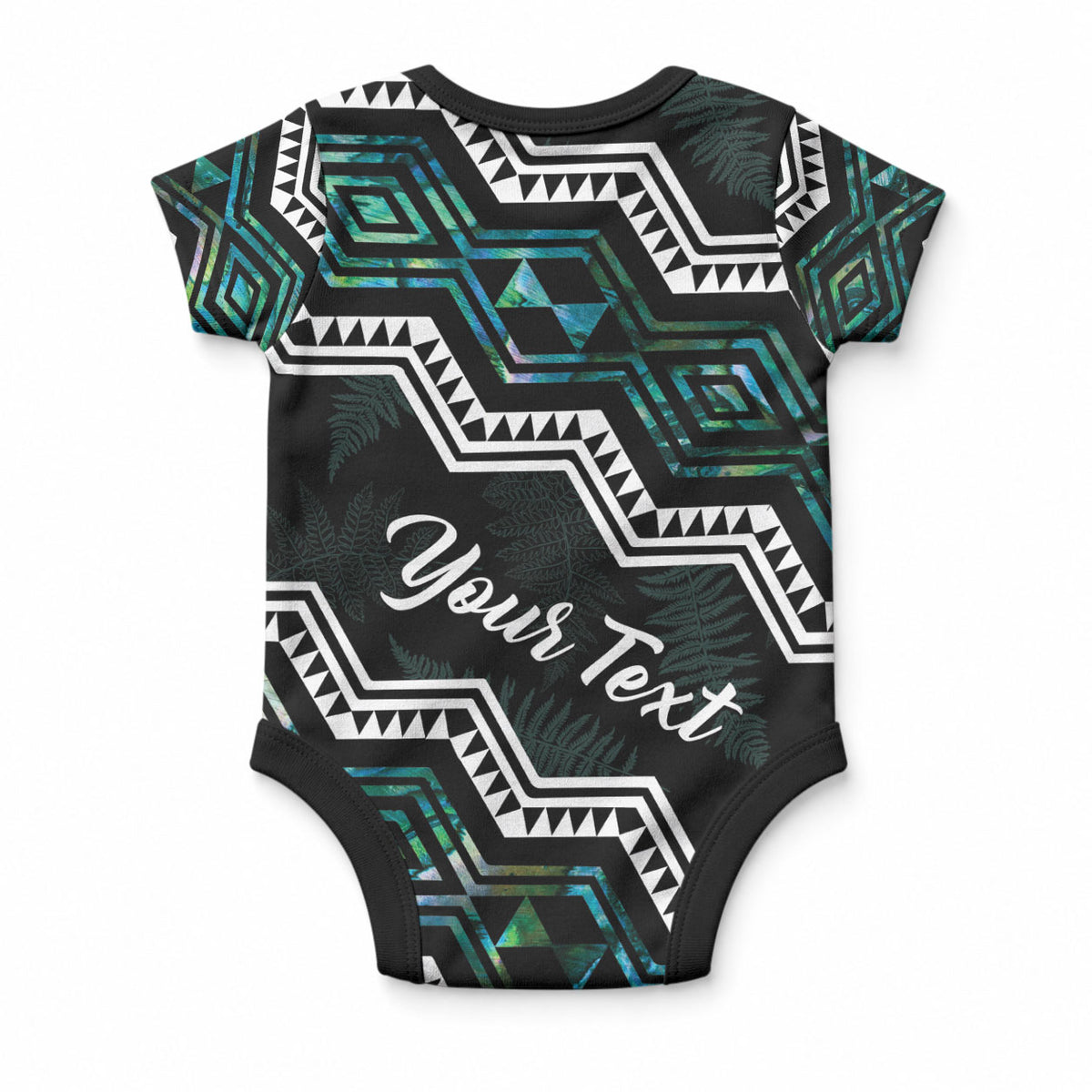 Personalised Taniko Aotearoa Mix Paua Shell Baby Onesie Niho Taniwha Turquoise Glitter LT01 - Polynesian Pride