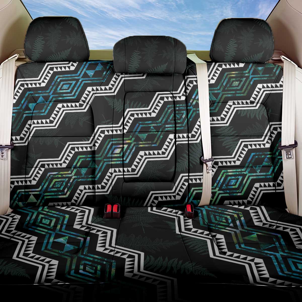 Taniko Aotearoa Mix Paua Shell Back Car Seat Cover Niho Taniwha Turquoise Glitter LT01 One Size Turquoise - Polynesian Pride