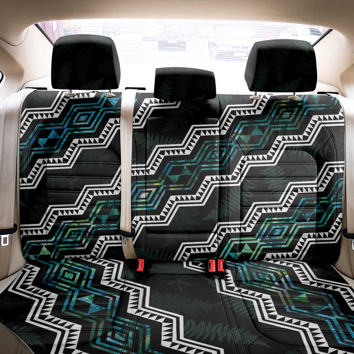 Taniko Aotearoa Mix Paua Shell Back Car Seat Cover Niho Taniwha Turquoise Glitter LT01 - Polynesian Pride