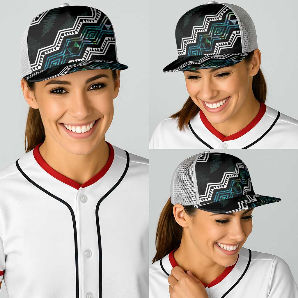 Taniko Aotearoa Mix Paua Shell Baseball Net Cap Niho Taniwha Turquoise Glitter - Polynesian Pride