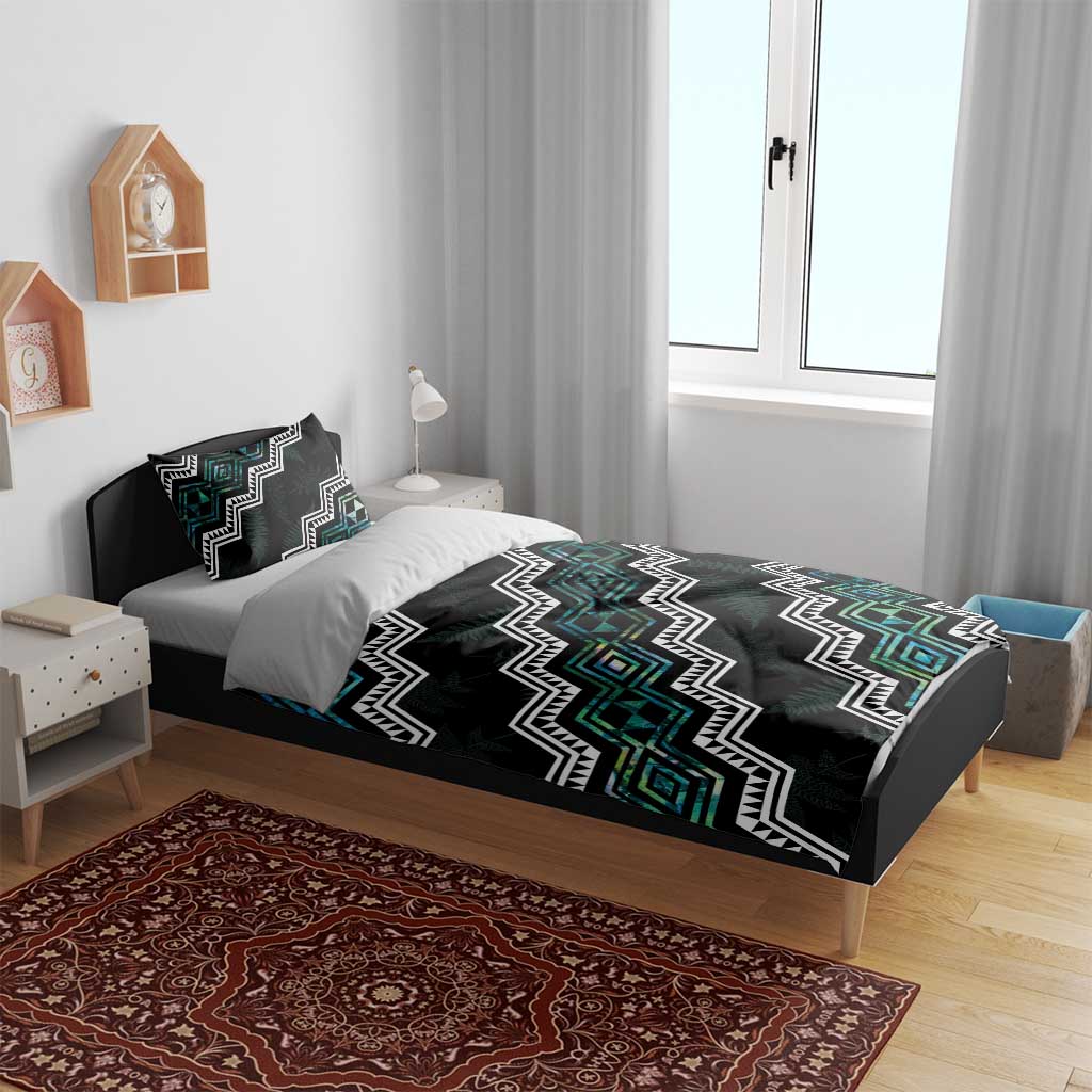 Personalised Taniko Aotearoa Mix Paua Shell Bedding Set Niho Taniwha Turquoise Glitter