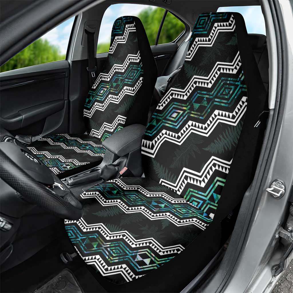 Personalised Taniko Aotearoa Mix Paua Shell Car Seat Cover Niho Taniwha Turquoise Glitter