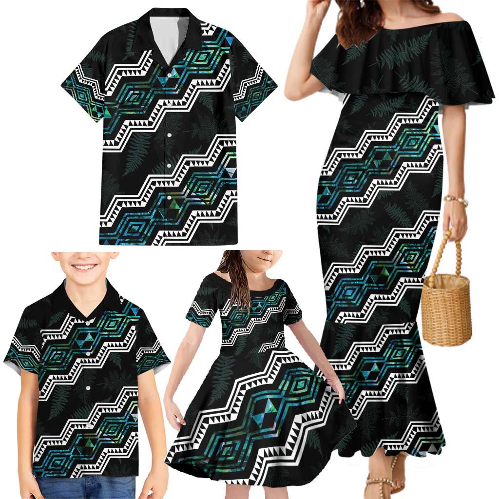 Personalised Taniko Aotearoa Mix Paua Shell Family Matching Mermaid Dress and Hawaiian Shirt Niho Taniwha Turquoise Glitter LT01 - Polynesian Pride