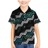 Personalised Taniko Aotearoa Mix Paua Shell Family Matching Mermaid Dress and Hawaiian Shirt Niho Taniwha Turquoise Glitter LT01 Son's Shirt Turquoise - Polynesian Pride