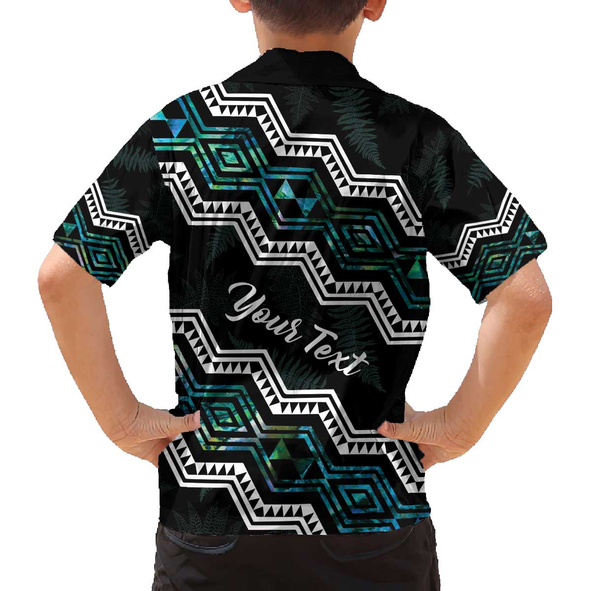 Personalised Taniko Aotearoa Mix Paua Shell Family Matching Off The Shoulder Long Sleeve Dress and Hawaiian Shirt Niho Taniwha Turquoise Glitter LT01 - Polynesian Pride