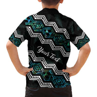 Personalised Taniko Aotearoa Mix Paua Shell Family Matching Off The Shoulder Long Sleeve Dress and Hawaiian Shirt Niho Taniwha Turquoise Glitter LT01 - Polynesian Pride