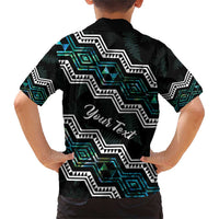 Personalised Taniko Aotearoa Mix Paua Shell Family Matching Short Sleeve Bodycon Dress and Hawaiian Shirt Niho Taniwha Turquoise Glitter LT01 - Polynesian Pride