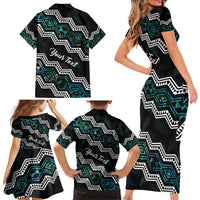 Personalised Taniko Aotearoa Mix Paua Shell Family Matching Short Sleeve Bodycon Dress and Hawaiian Shirt Niho Taniwha Turquoise Glitter LT01 - Polynesian Pride