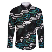 Personalised Taniko Aotearoa Mix Paua Shell Family Matching Short Sleeve Bodycon Dress and Hawaiian Shirt Niho Taniwha Turquoise Glitter LT01 Dad's Shirt - Long Sleeve Turquoise - Polynesian Pride