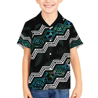 Personalised Taniko Aotearoa Mix Paua Shell Family Matching Tank Maxi Dress and Hawaiian Shirt Niho Taniwha Turquoise Glitter LT01 Son's Shirt Turquoise - Polynesian Pride