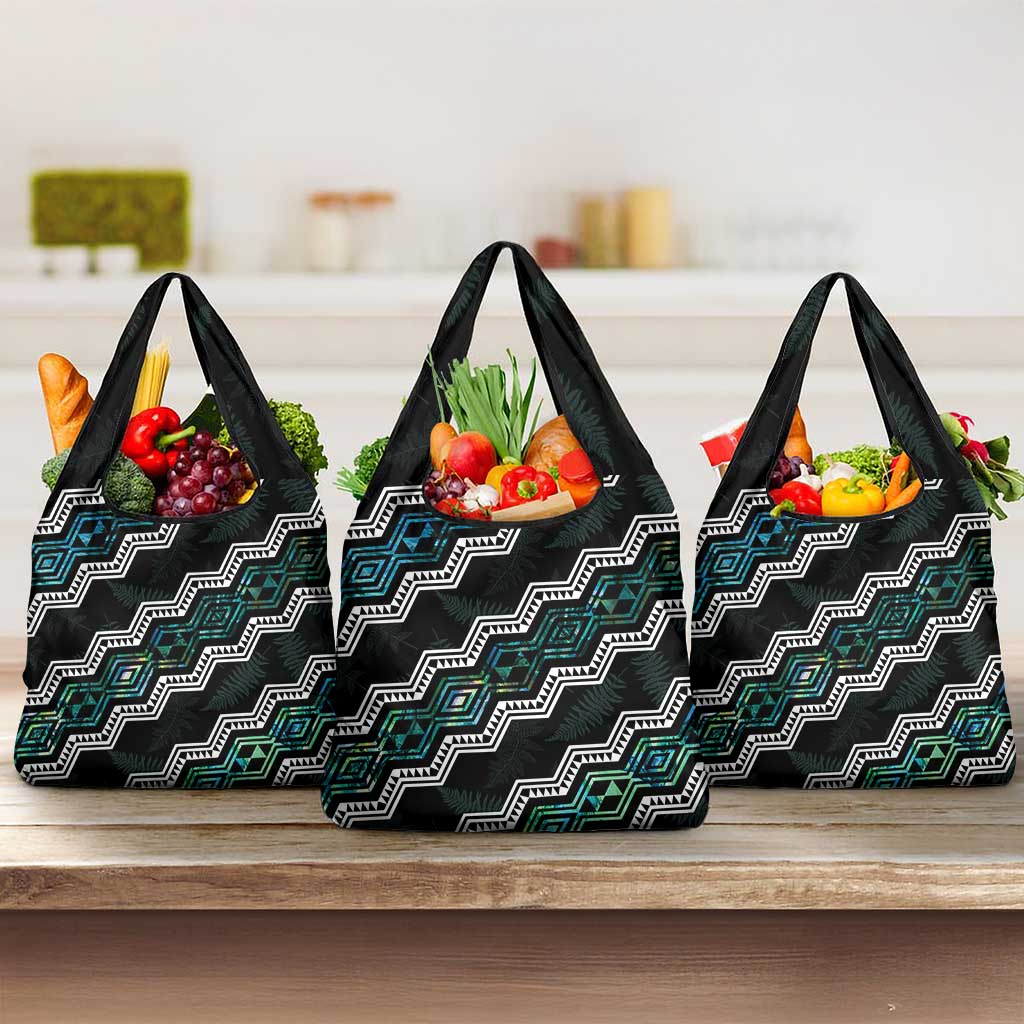 Taniko Aotearoa Mix Paua Shell Grocery Bag Niho Taniwha Turquoise Glitter