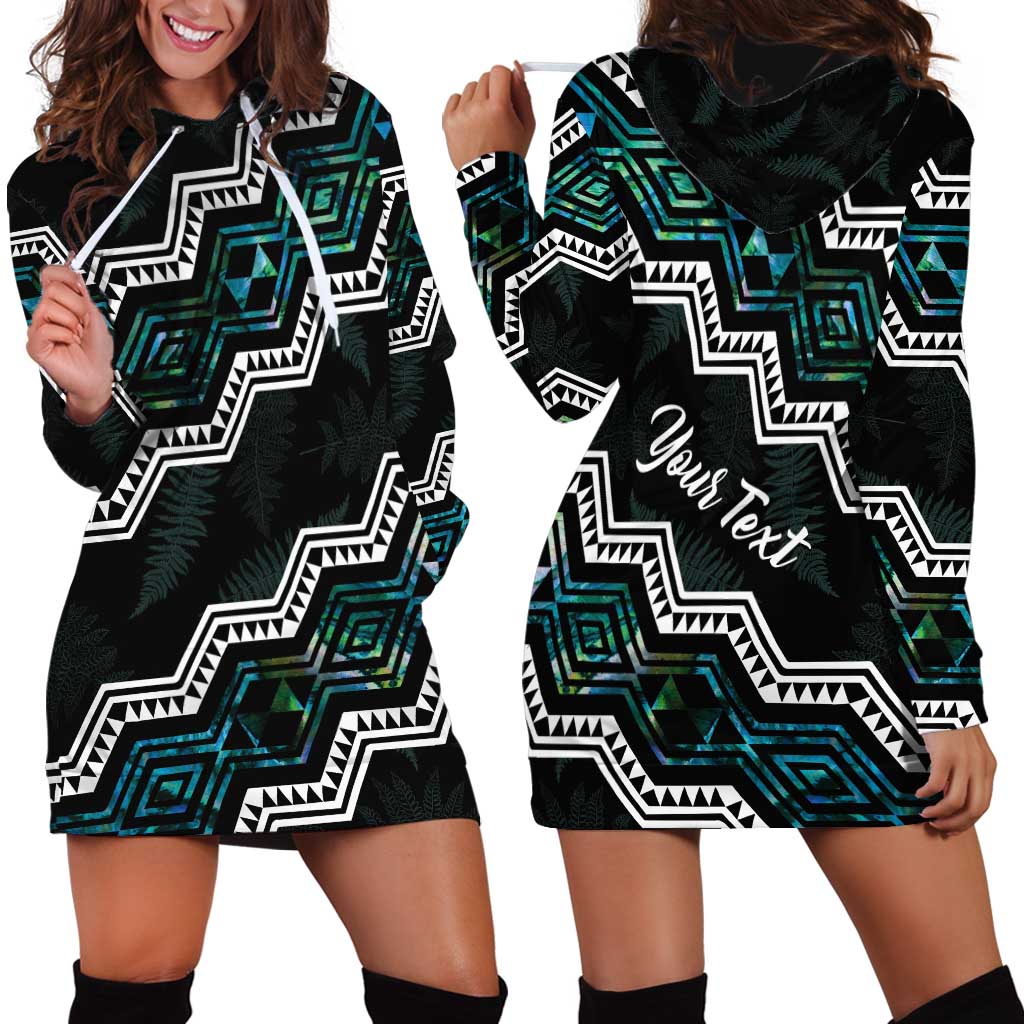 Personalised Taniko Aotearoa Mix Paua Shell Hoodie Dress Niho Taniwha Turquoise Glitter