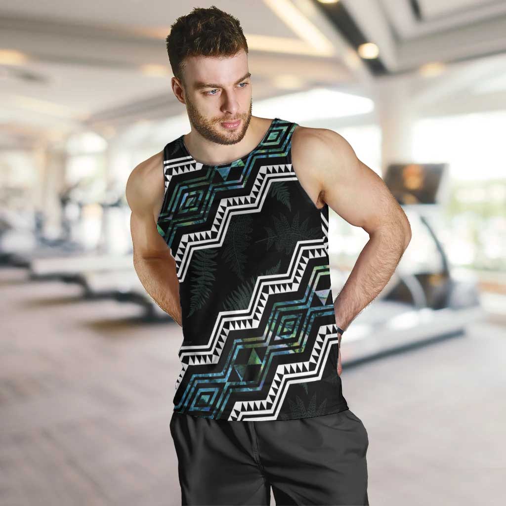 Personalised Taniko Aotearoa Mix Paua Shell Men Tank Top Niho Taniwha Turquoise Glitter