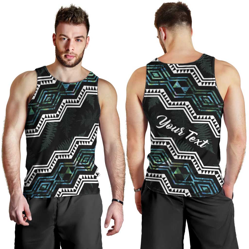 Personalised Taniko Aotearoa Mix Paua Shell Men Tank Top Niho Taniwha Turquoise Glitter