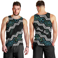Personalised Taniko Aotearoa Mix Paua Shell Men Tank Top Niho Taniwha Turquoise Glitter