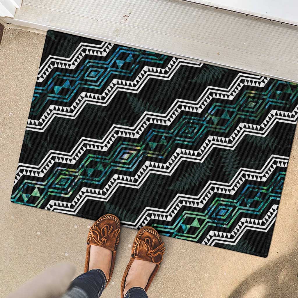 Personalised Taniko Aotearoa Mix Paua Shell Rubber Doormat Niho Taniwha Turquoise Glitter