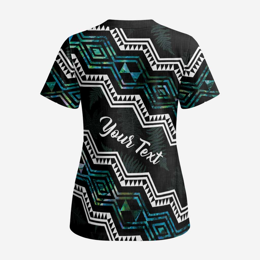 Personalised Taniko Aotearoa Mix Paua Shell Scrub Top Niho Taniwha Turquoise Glitter - Polynesian Pride