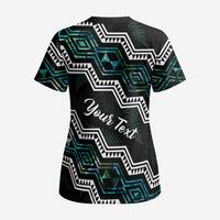 Personalised Taniko Aotearoa Mix Paua Shell Scrub Top Niho Taniwha Turquoise Glitter - Polynesian Pride