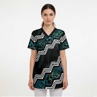 Personalised Taniko Aotearoa Mix Paua Shell Scrub Top Niho Taniwha Turquoise Glitter - Polynesian Pride