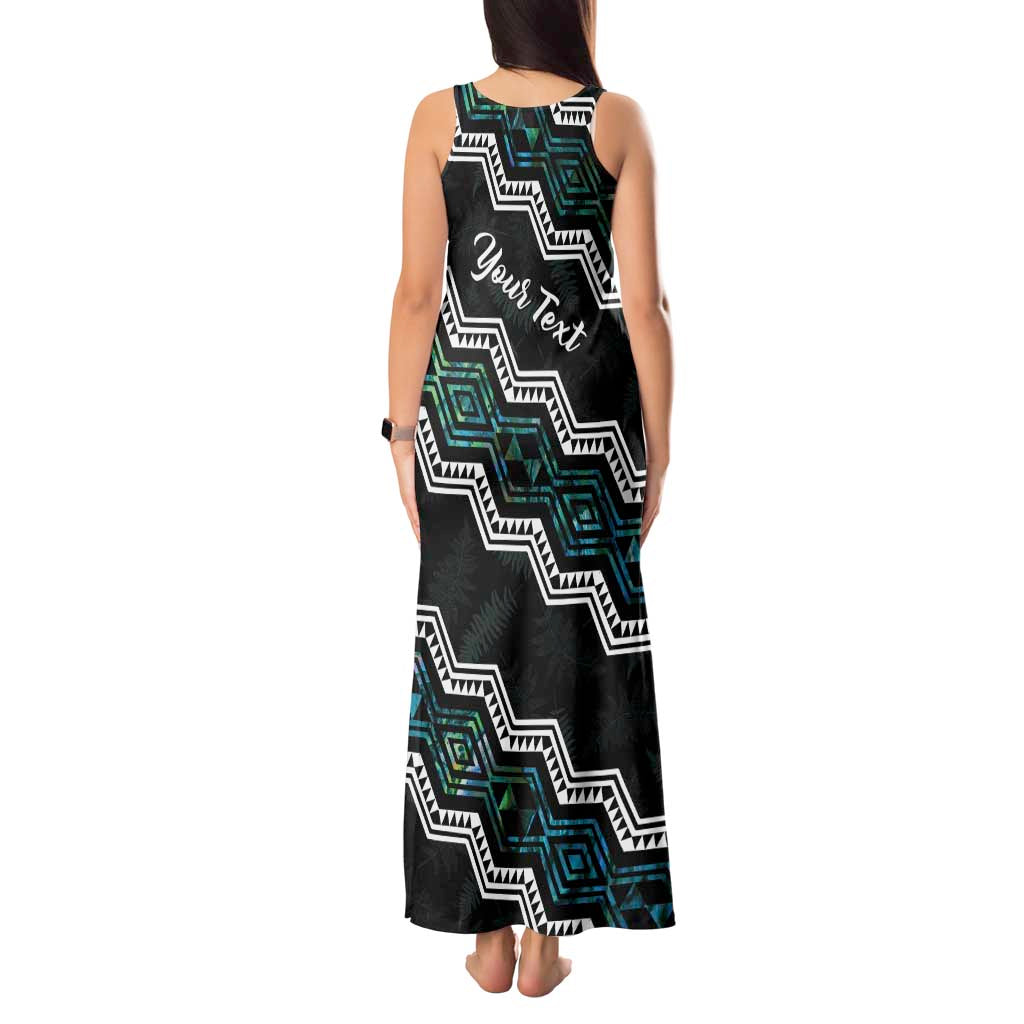 Personalised Taniko Aotearoa Mix Paua Shell Tank Maxi Dress Niho Taniwha Turquoise Glitter