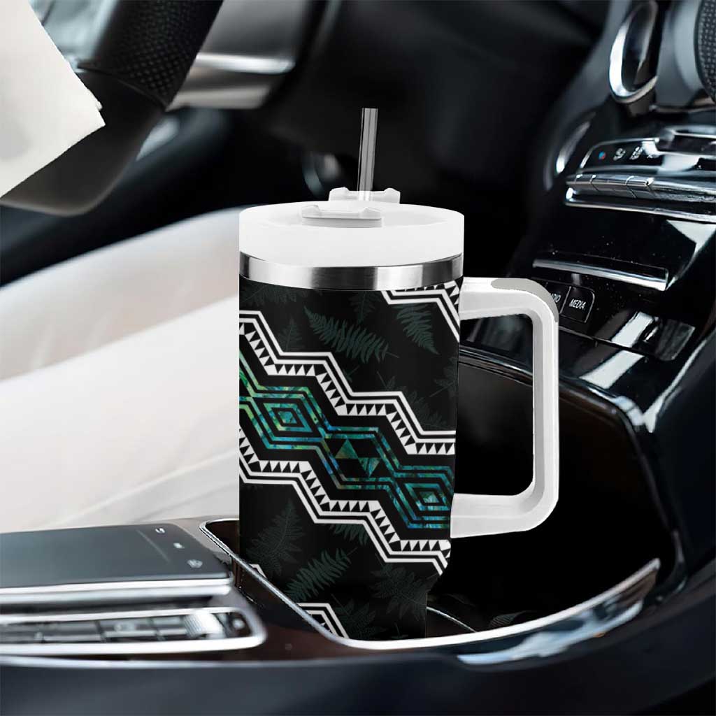 Personalised Taniko Aotearoa Mix Paua Shell Tumbler With Handle Niho Taniwha Turquoise Glitter