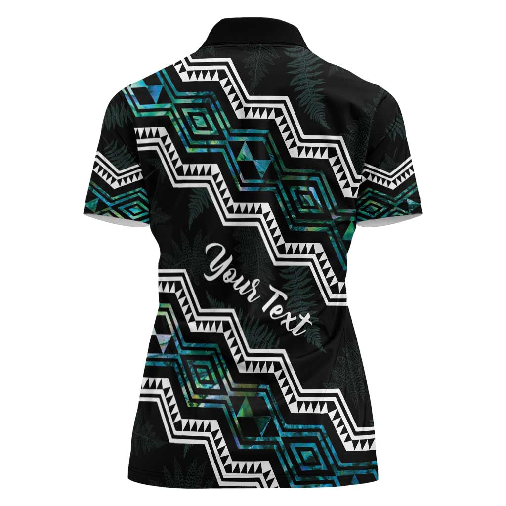 Personalised Taniko Aotearoa Mix Paua Shell Women Polo Shirt Niho Taniwha Turquoise Glitter