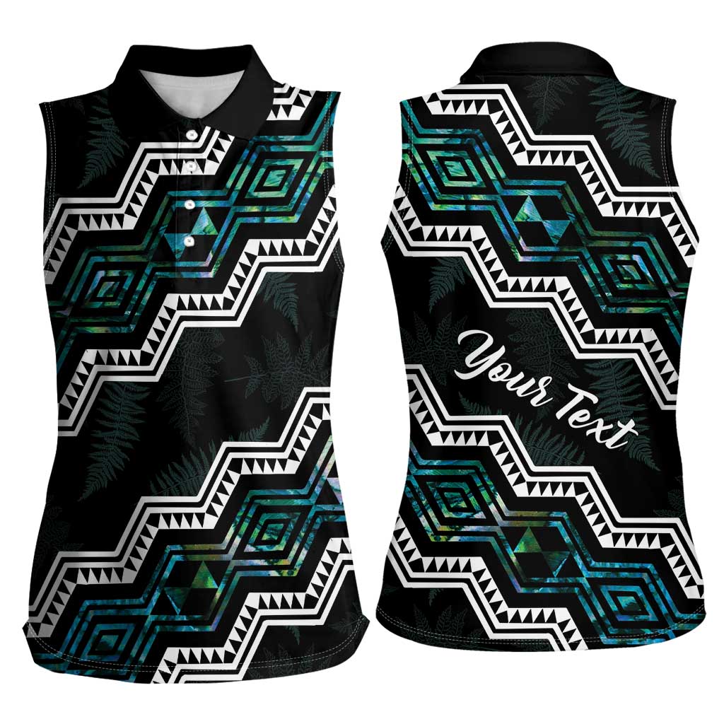 Personalised Taniko Aotearoa Mix Paua Shell Women Sleeveless Polo Shirt Niho Taniwha Turquoise Glitter