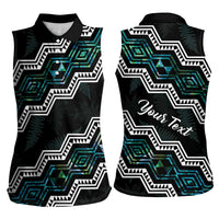 Personalised Taniko Aotearoa Mix Paua Shell Women Sleeveless Polo Shirt Niho Taniwha Turquoise Glitter