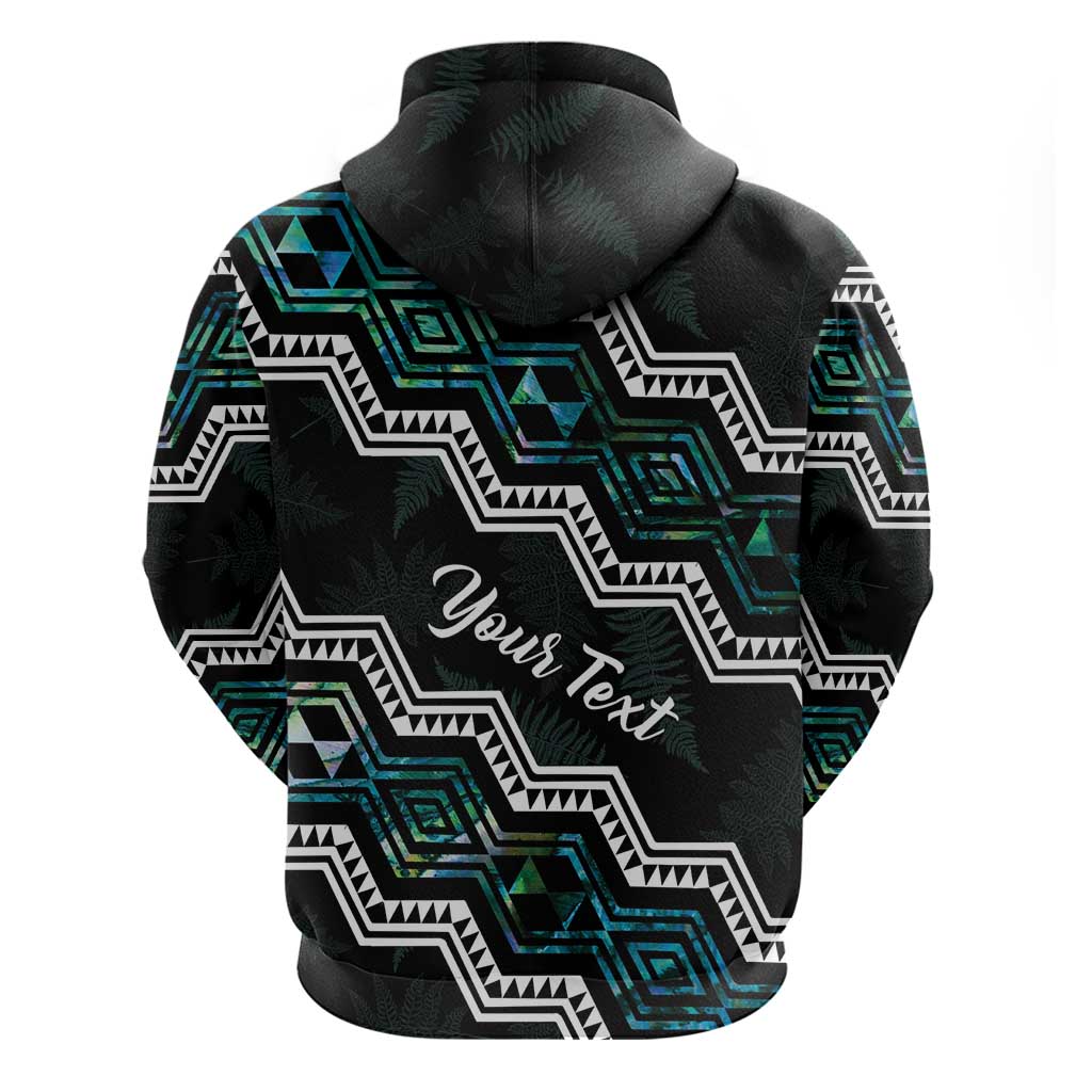 Personalised Taniko Aotearoa Mix Paua Shell Zip Hoodie Niho Taniwha Turquoise Glitter