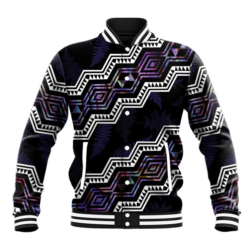 Personalised Taniko Aotearoa Mix Paua Shell Baseball Jacket Niho Taniwha Lilac Glitter