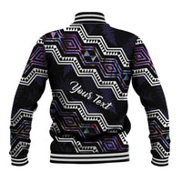 Personalised Taniko Aotearoa Mix Paua Shell Baseball Jacket Niho Taniwha Lilac Glitter