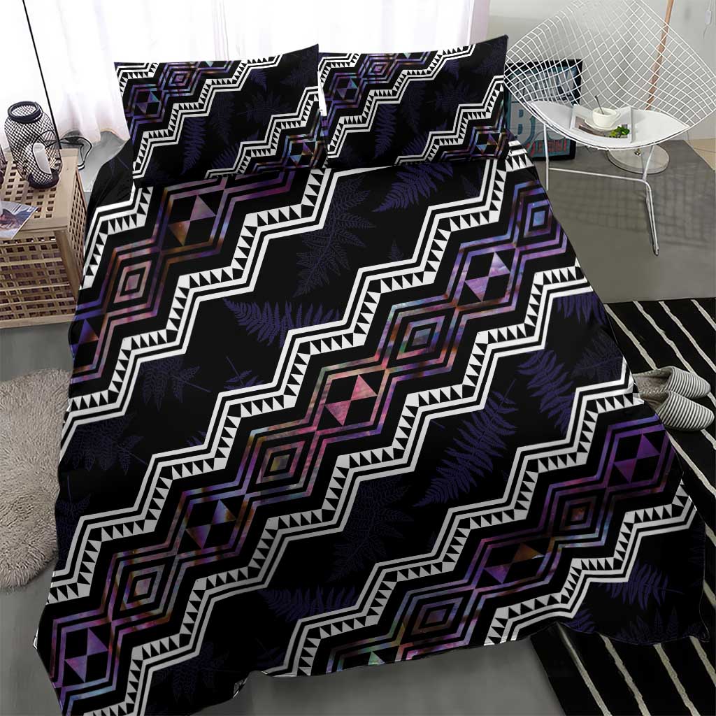 Personalised Taniko Aotearoa Mix Paua Shell Bedding Set Niho Taniwha Lilac Glitter