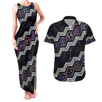 Personalised Taniko Aotearoa Mix Paua Shell Couples Matching Tank Maxi Dress and Hawaiian Shirt Niho Taniwha Lilac Glitter